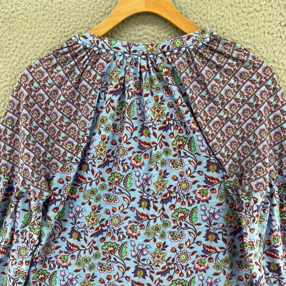 Boden Top Womens 6R Blue Multi Floral Button Up Balloon Long Sleeve Knit Stretch - Picture 4 of 10